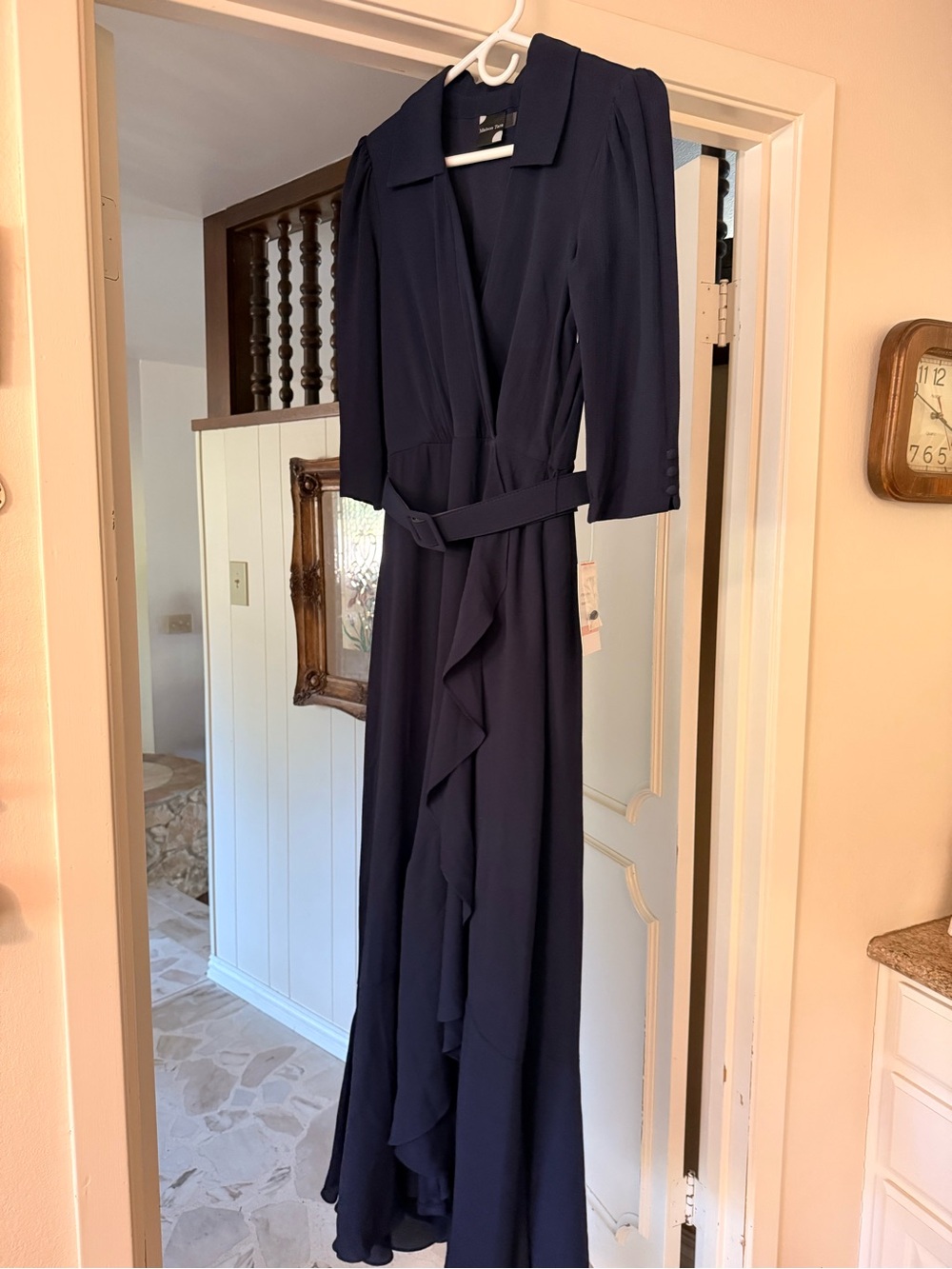 Maison Tara Navy Wrap Maxi Dress with Belt